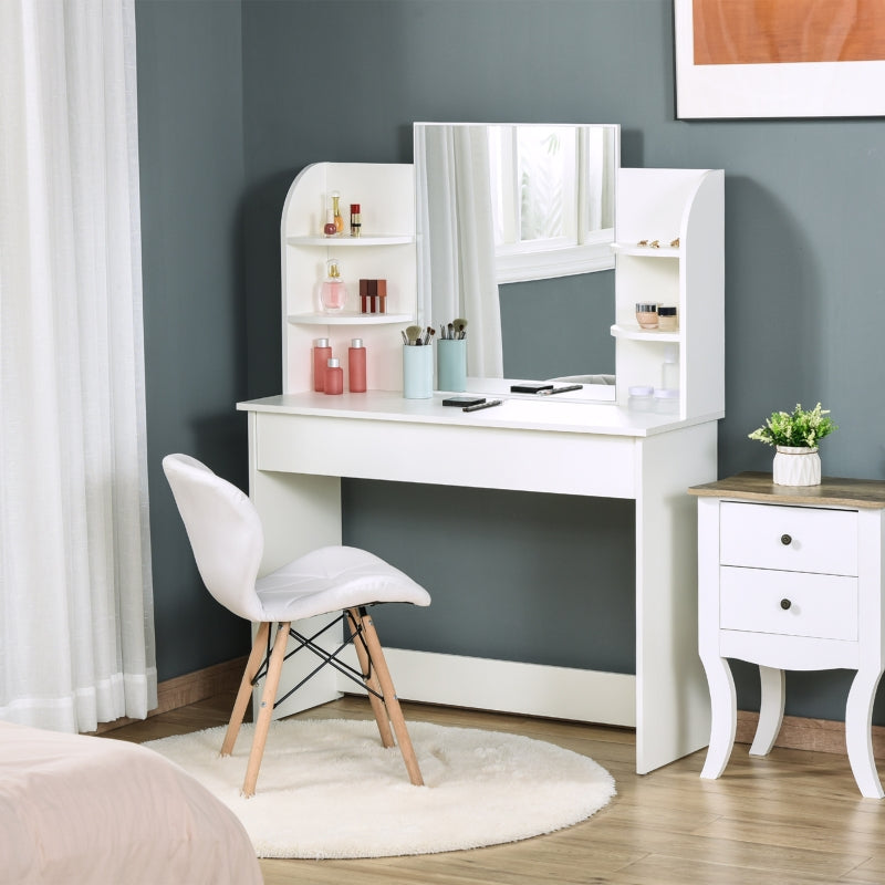 White Modern Dressing Table with Mirror and Storage