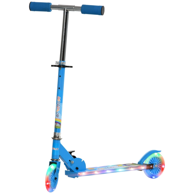 Blue Kids Scooter with Lights and Music - Adjustable Height, Foldable Frame