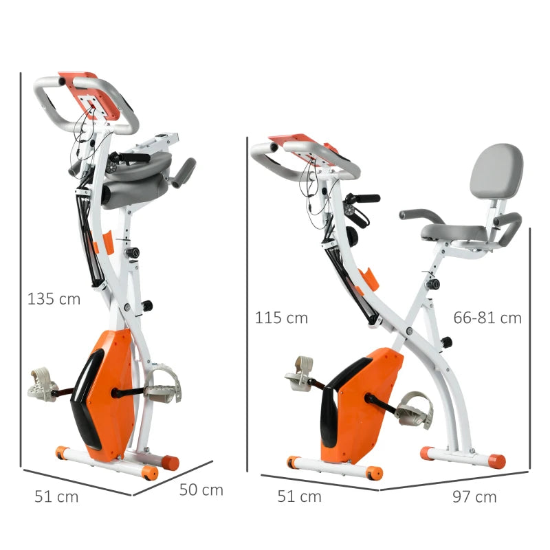 Orange Foldable Recumbent Exercise Bike with 8-Level Magnetic Resistance