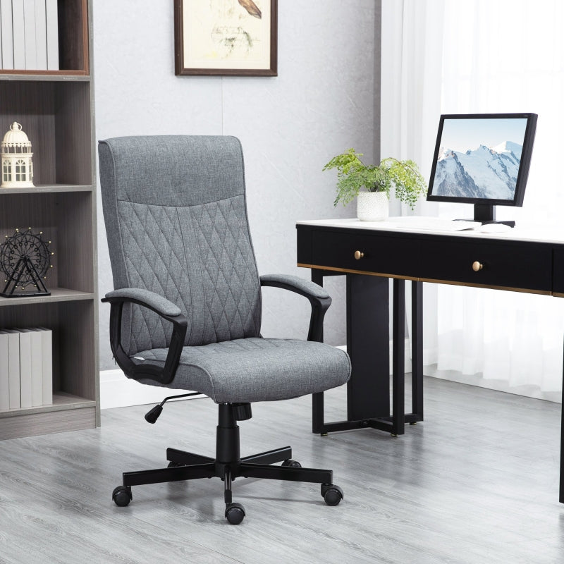 Dark Grey Linen High-Back Swivel Office Chair with Adjustable Height and Tilt