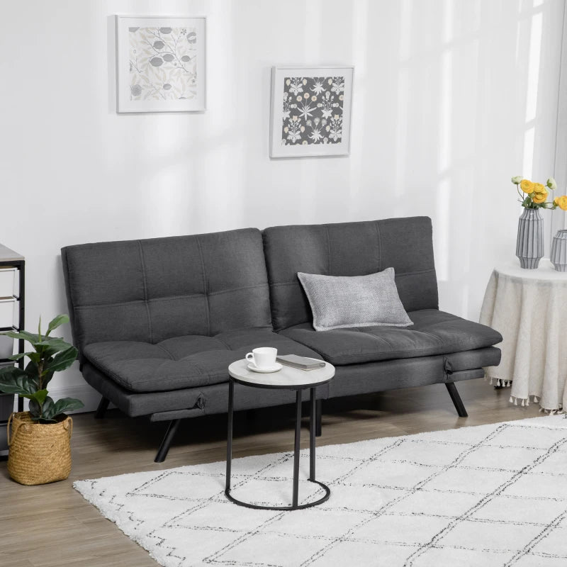 Grey Tufted 3 Seater Sofa Bed with Adjustable Armrests and Backrest