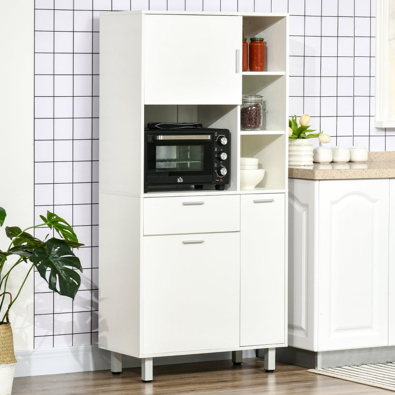 White Kitchen Storage Cabinet with Shelves and Drawer, 166 cm