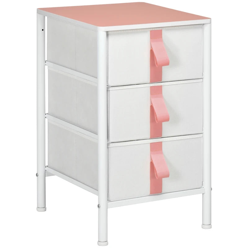 Pink Fabric 3-Drawer Storage Cabinet