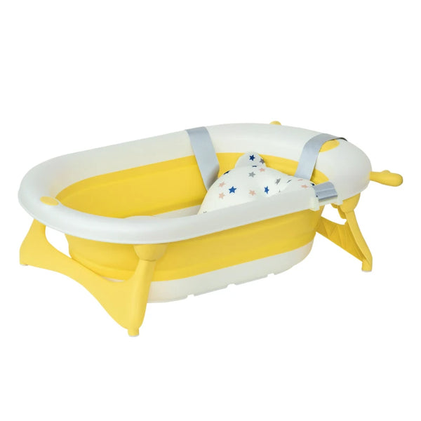 Yellow Foldable Baby Bathtub Set with Thermostatic Water Plug