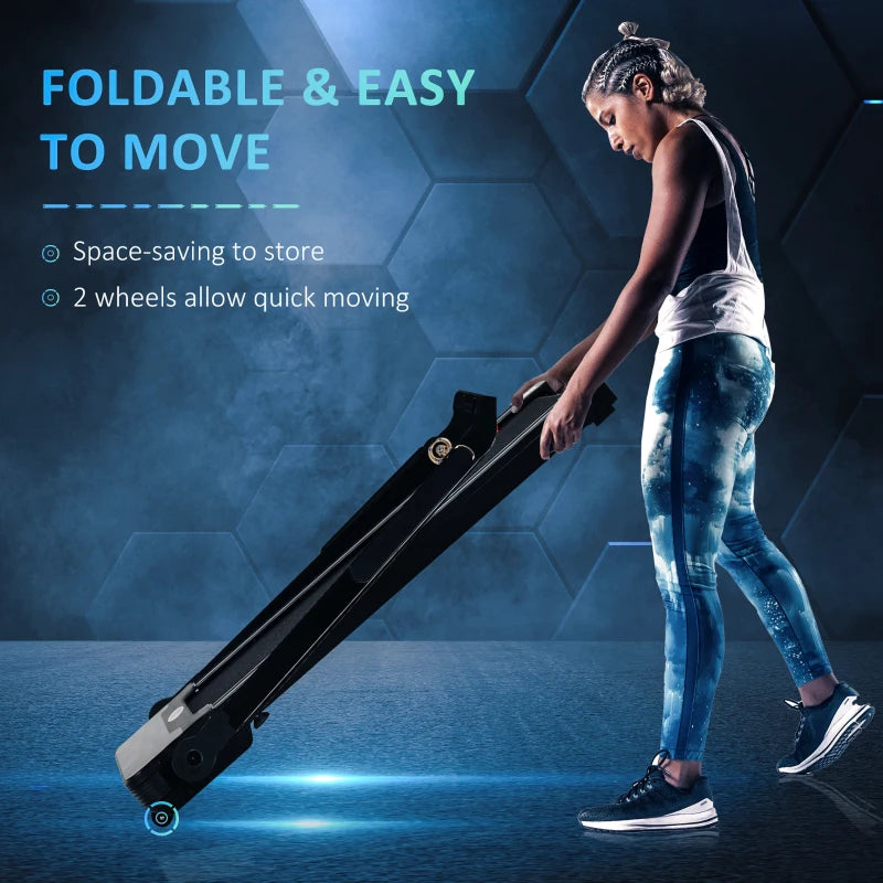 Compact Black Folding Treadmill, 1.85HP, 12KM/H Speed, LED Display