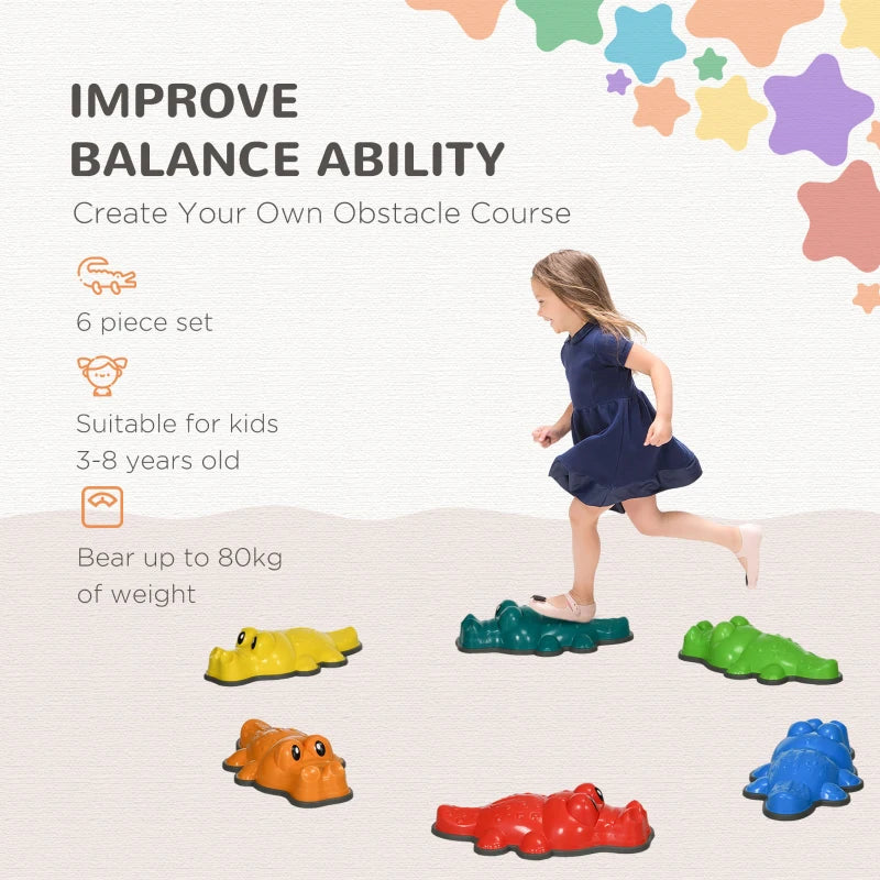 6PCs Crocodile Kids Stepping Stones Set - Sensory Toys with Anti-Slip Edge