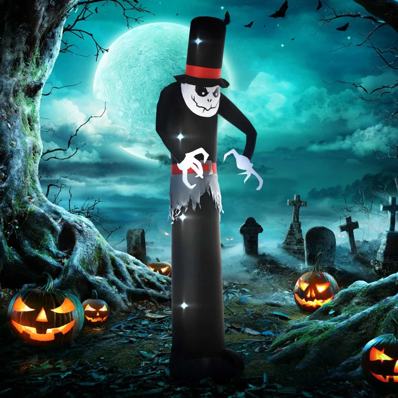 10ft Tall Ghost Inflatable with LED Lights - Scary Halloween Outdoor Decor - Black