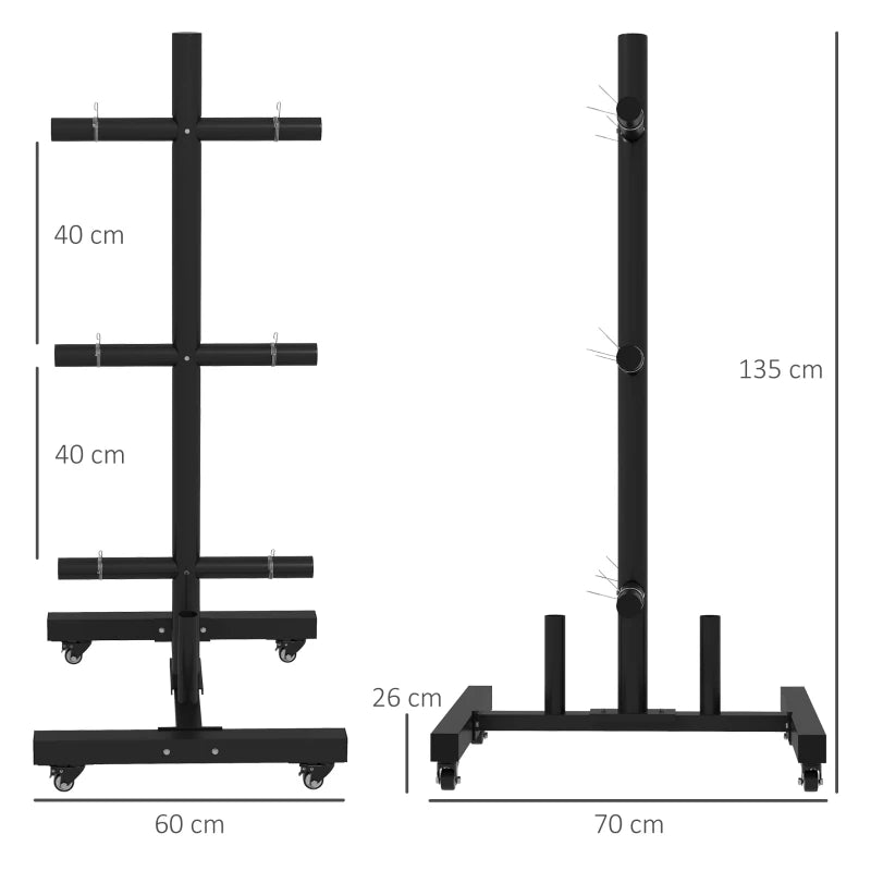 Black 3-Tier Olympic Weight Plate Rack with Wheels