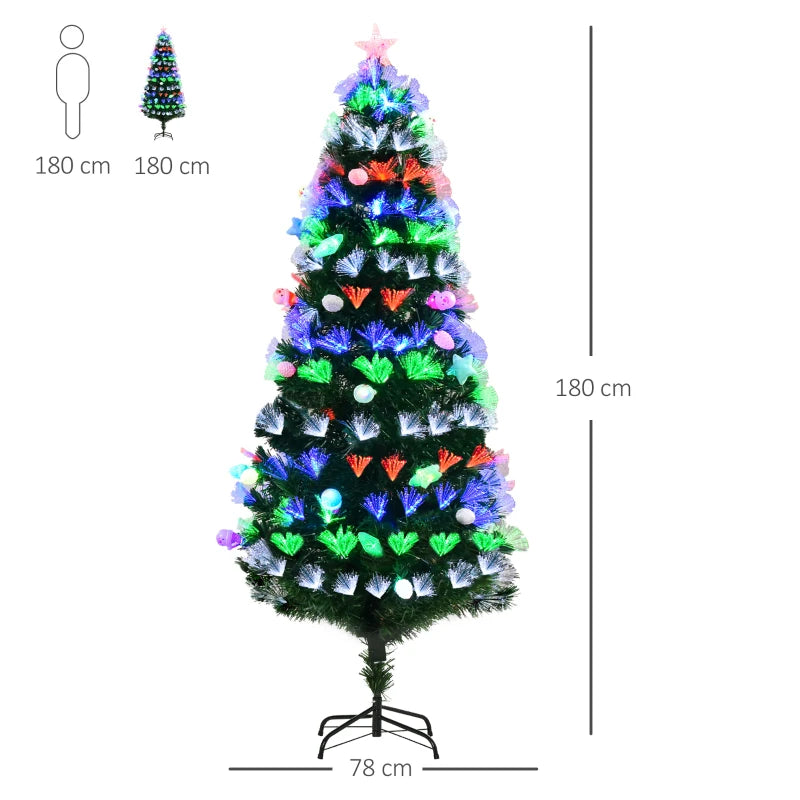 6FT Green Pre-Lit Christmas Tree with Fibre Optic Baubles and LED Lights