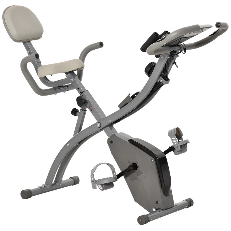 Grey Foldable Recumbent Exercise Bike with 8-Level Magnetic Resistance