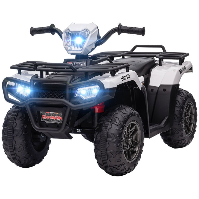 White Kids 12V Quad Bike with Music and LED Lights - Ages 3-5