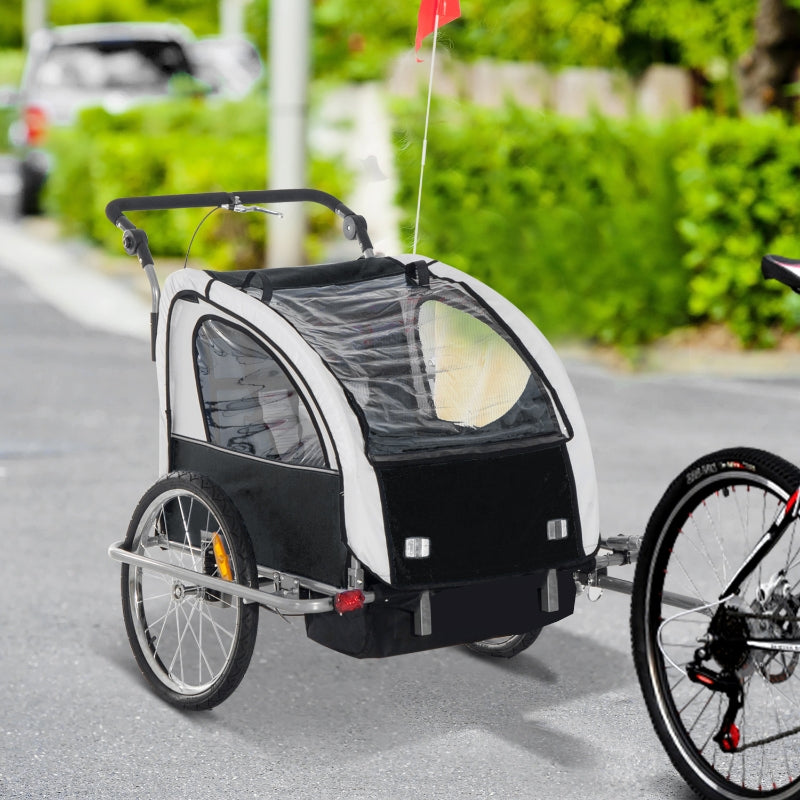 2-Seater Bike Trailer Baby Child Carrier Steel Frame Black White