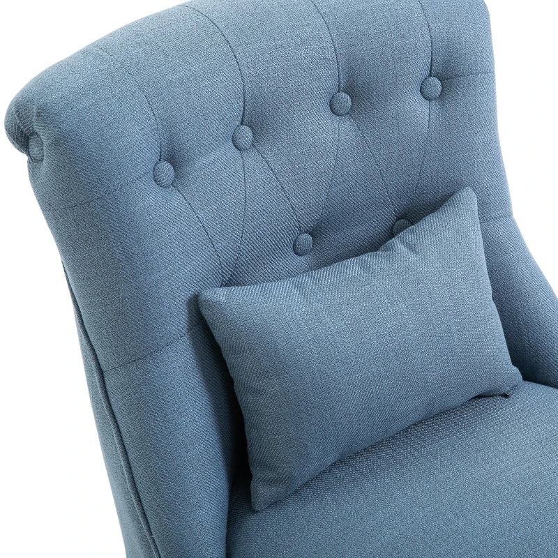 Blue Fabric Tub Chair with Pillow and Solid Wood Legs