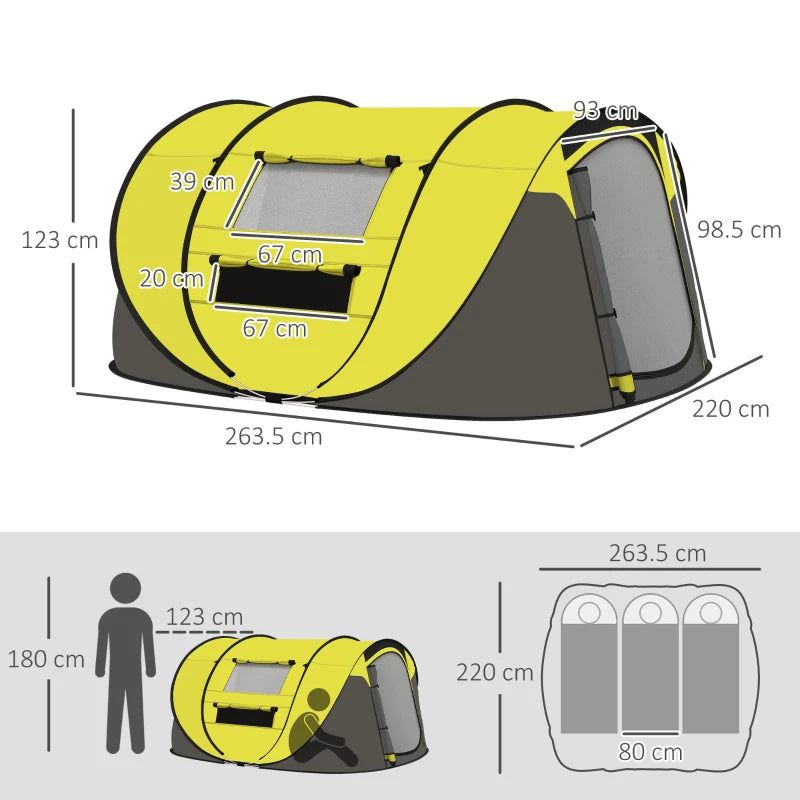 Yellow 4-5 Person Pop-up Waterproof Camping Tent with Windows