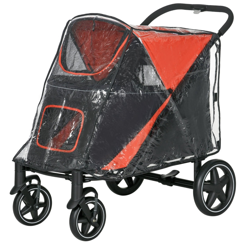 Foldable Red Pet Travel Stroller with Rain Cover for Large & Medium Dogs