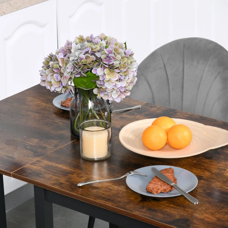 Rustic Brown Folding Dining Table with Wheels and Metal Frame