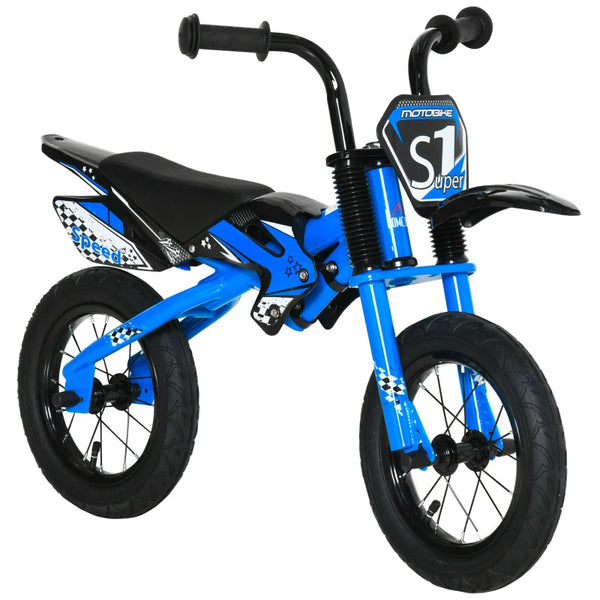 Blue 12" Kids Balance Bike, No Pedal Training Bicycle, Motorbike Style