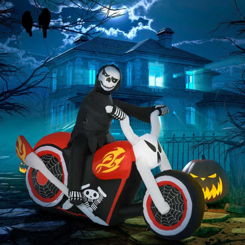 Black Inflatable Grim Reaper Motorcycle Halloween Decoration with LED Lights