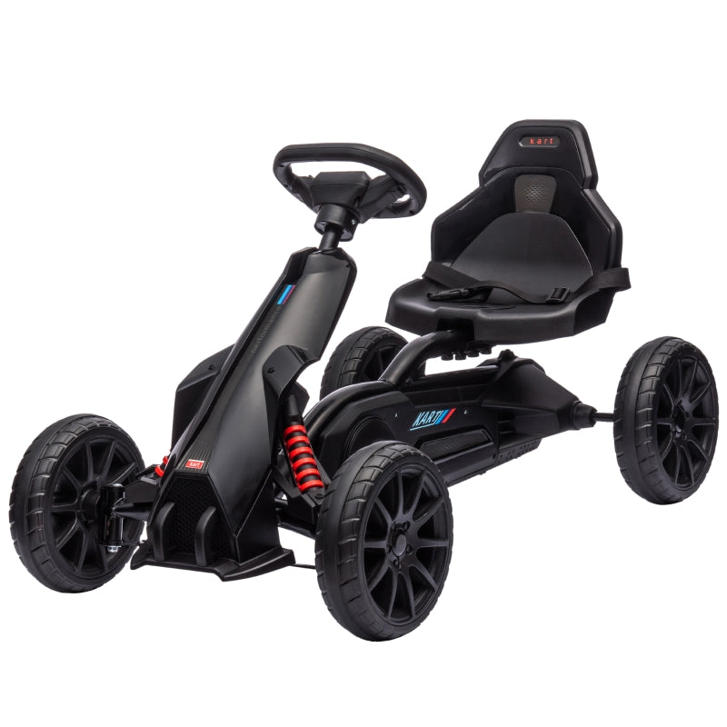 Black Kids Pedal Go Kart with Adjustable Seat and Handbrake