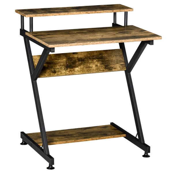 Rustic Brown Compact Computer Desk with Storage, 70 x 60cm - Small Space Home Office Desk