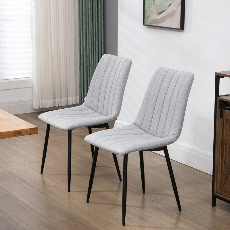 Grey Linen Dining Chairs Set of 2 with Steel Legs