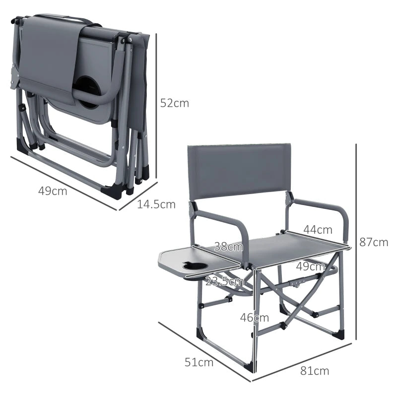 Grey Folding Camping Chair with Side Table