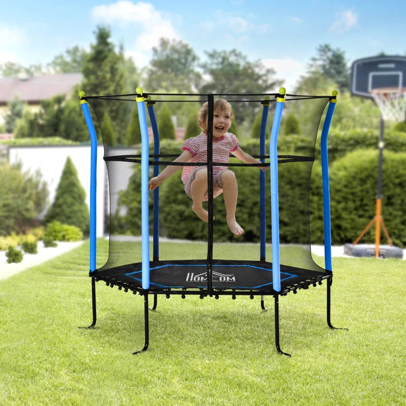 Blue Kids Trampoline with Enclosure Net - Indoor/Outdoor - Ages 3-10