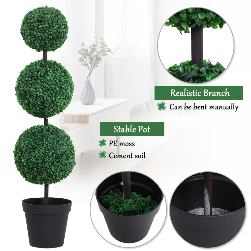 Green Boxwood Ball Topiary Trees Set of 2 - Outdoor and Indoor Decor (112cm)
