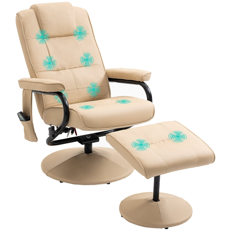 Cream Manual Reclining Armchair with Massage Function and Ottoman