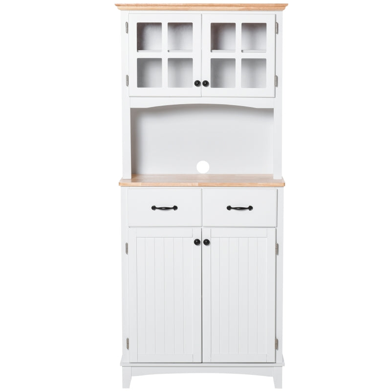 White Kitchen Storage Cabinet with Glass Doors and Drawers