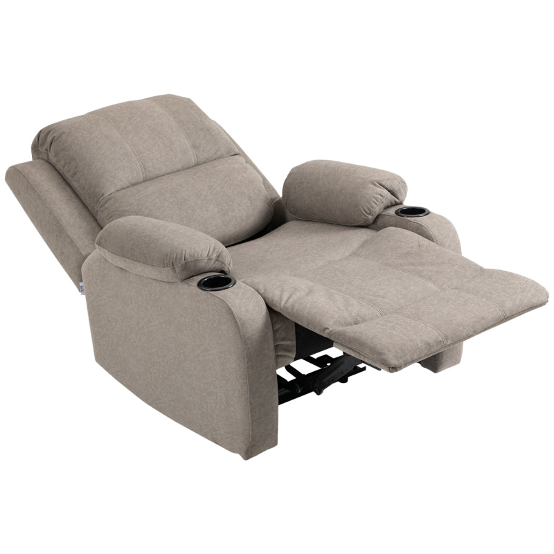 Brown Microfibre Recliner Armchair with Leg Rest and Cup Holder