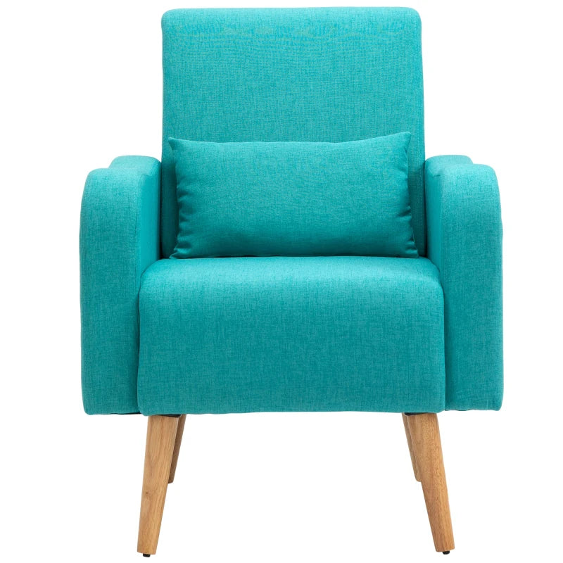 Teal Linen Armchair with Wooden Frame