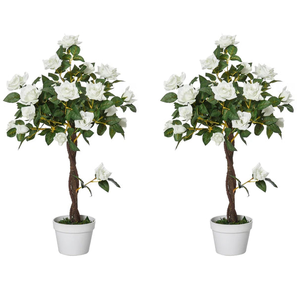 White Rose Artificial Plants Set of 2 in Pot, Indoor Outdoor Decor, 90cm