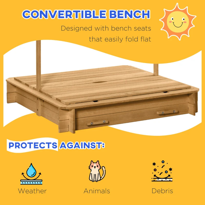 Adjustable Canopy Wooden Sandpit - Light Brown