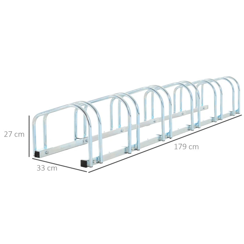 Silver Bike Storage Rack - Wall/Floor Mount, Locking, 6 Racks, 179L x 33W x 27H