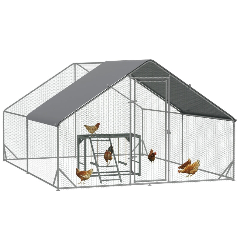 Large Chicken Run with Activity Shelf and Cover, 3x4x2m, Green