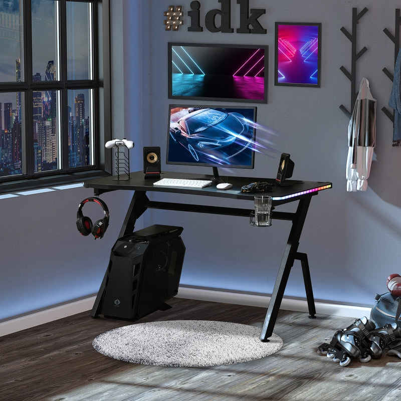 Black Carbon Fibre Gaming Desk with RGB Lights