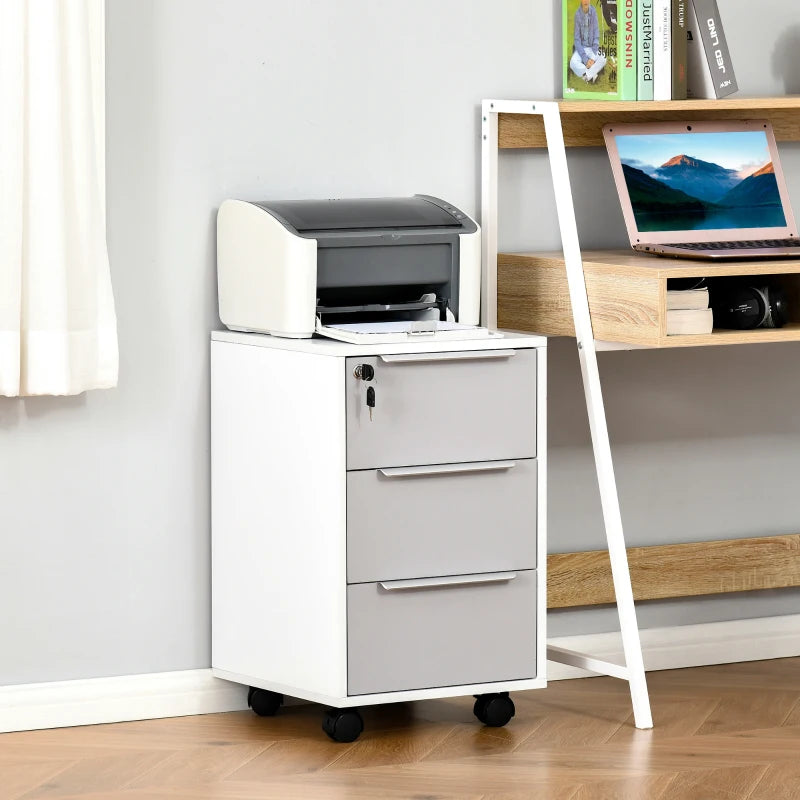 Black 3-Drawer Locking File Cabinet on Wheels for Home Office