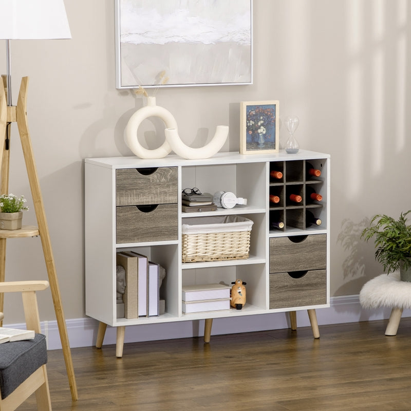 Grey Kitchen Buffet Sideboard with Wine Rack and Drawers