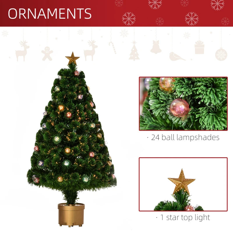 3FT Green Fiber Optic Prelit Christmas Tree with Golden Stand