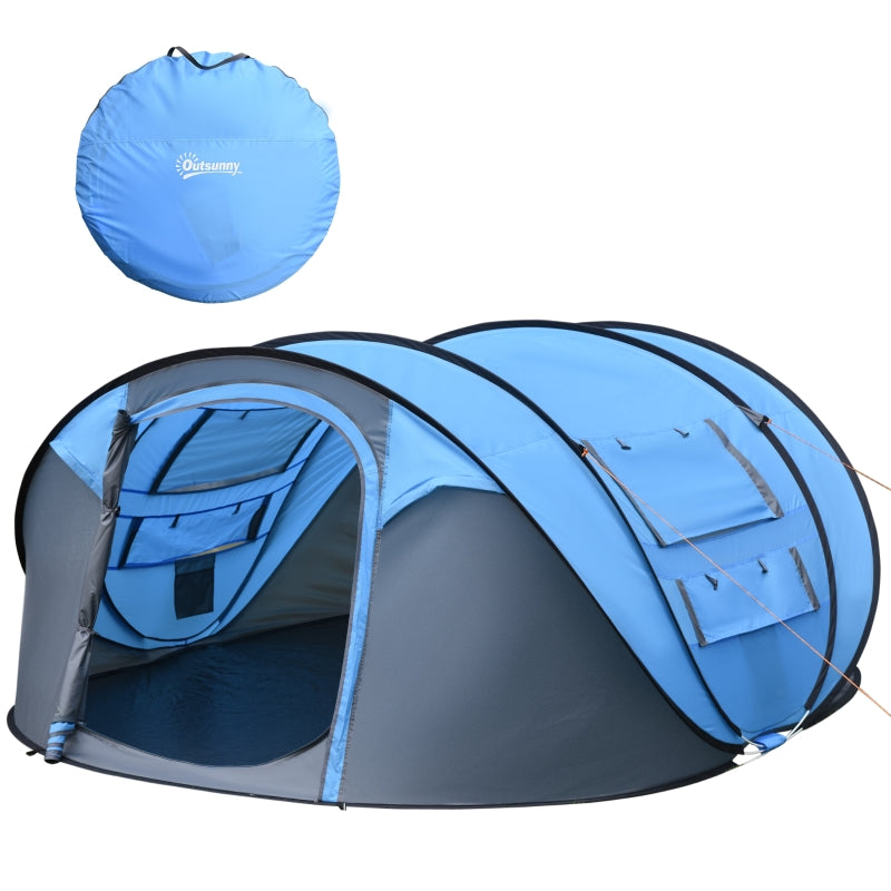 Sky Blue 4-5 Person Pop-up Waterproof Camping Tent with Windows