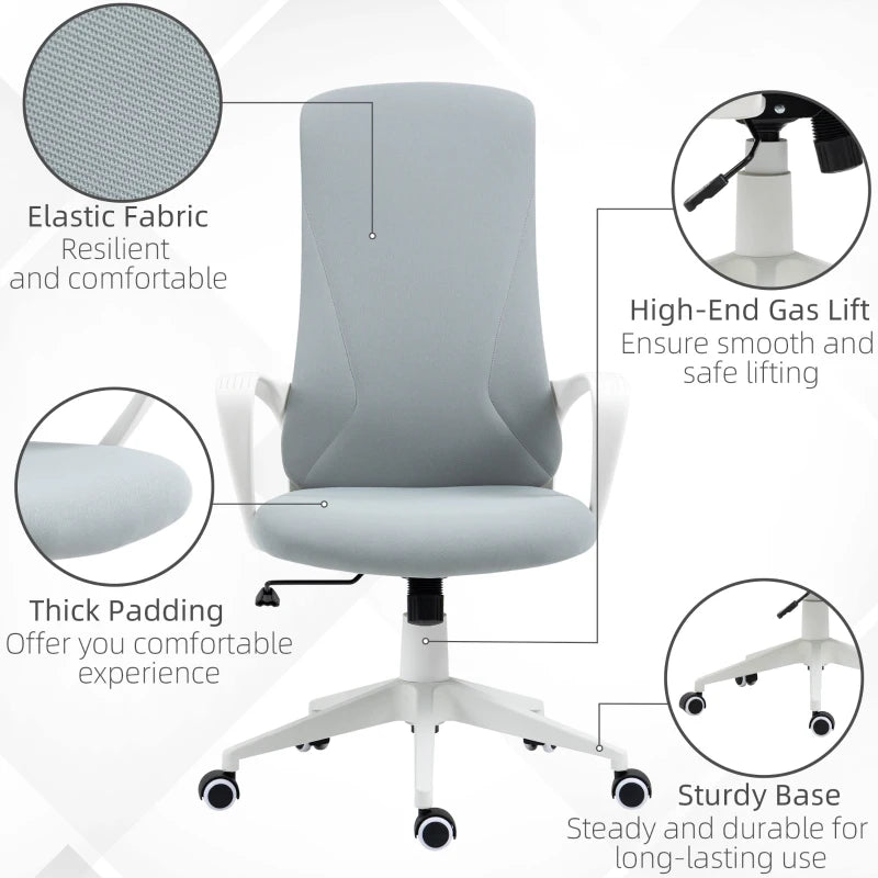 Light Grey High Back Fabric Office Chair with Armrests & Swivel Wheels