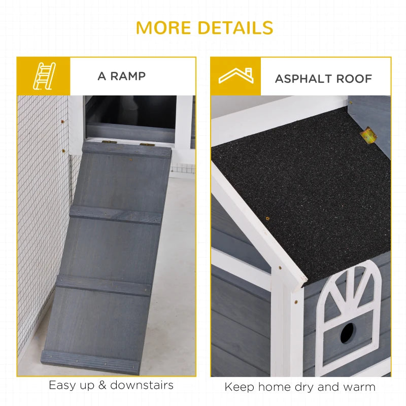 Grey 2-Tier Rabbit Hutch with Run and Water-Resistant Roof