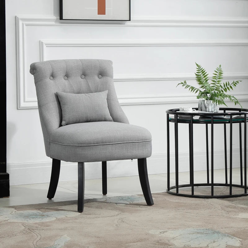 Grey Fabric Upholstered Single Tub Chair with Pillow and Solid Wood Legs