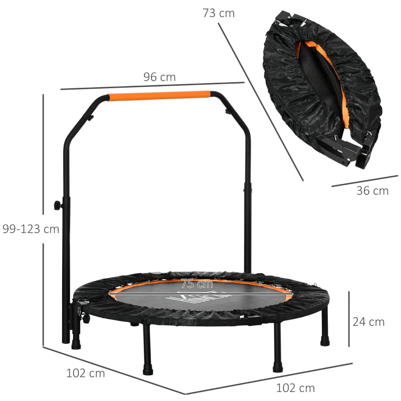 Black 40" Foldable Mini Fitness Trampoline with Adjustable Handle