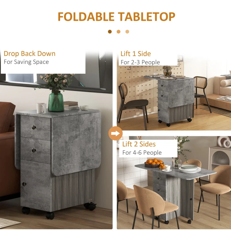 Foldable Dining Table with Drawers and Storage Cabinet