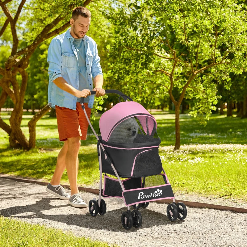 3-in-1 Pink Pet Stroller for Extra Small & Small Dogs