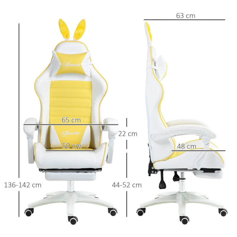 Yellow Racing Gaming Chair with Rabbit Ears & Footrest