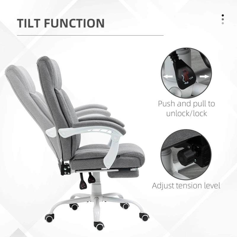 Grey Ergonomic Office Chair with Reclining Back and Footrest