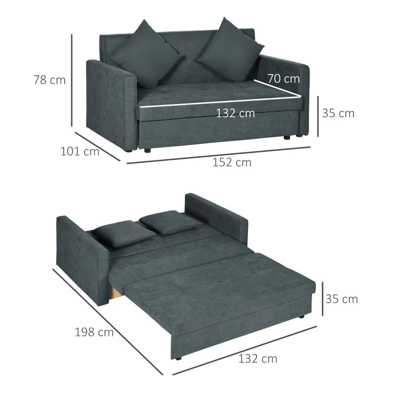 Dark Grey 2 Seater Convertible Sofa Bed with Storage